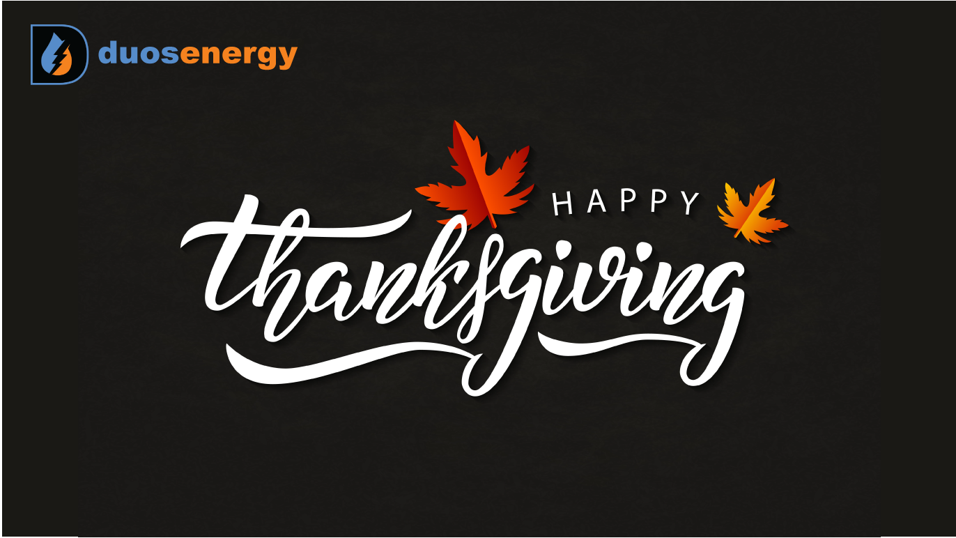 Image saying Happy Thanksgiving with Duos Energy logo